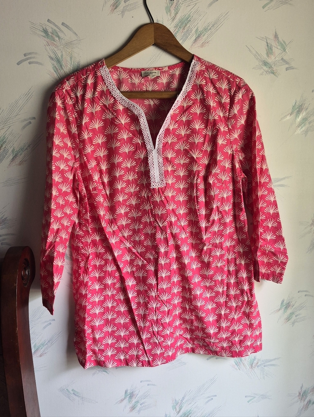Talbots Pink White Tunic Top 3/4 Small